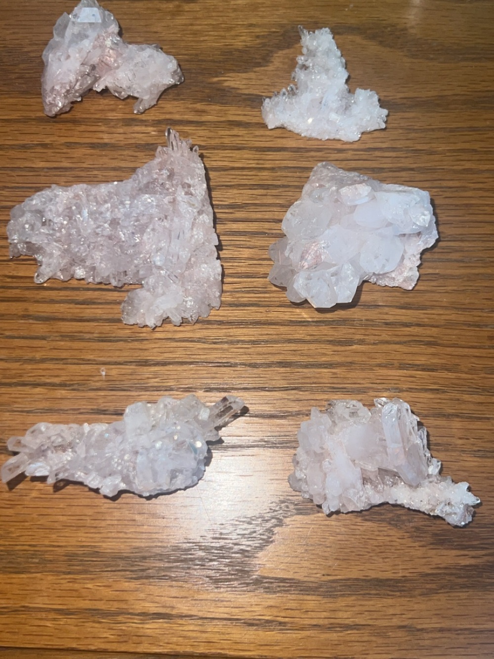 6 super sparkly pink lemurian crystals